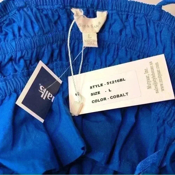 Sim & Sam Woman Cobalt Blue Crop Ruffle Tank Top Spaghetti Straps Peplum Large - Picture 7 of 15